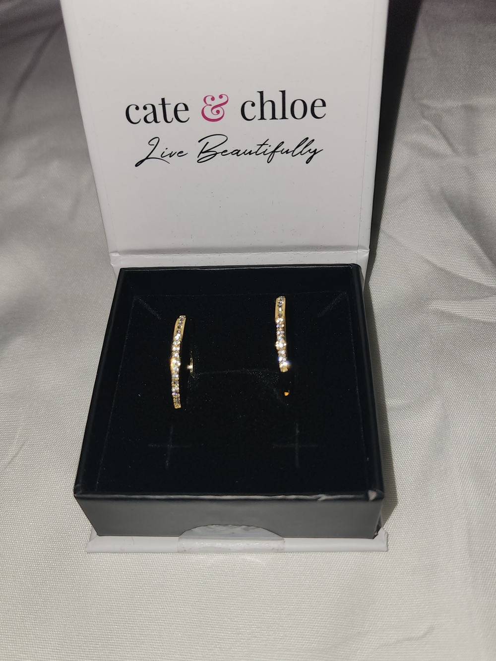 Cate & Chloe Yellow Gold Plated Hoop Earrings - Swarovski Crystals - Picture 6 of 6